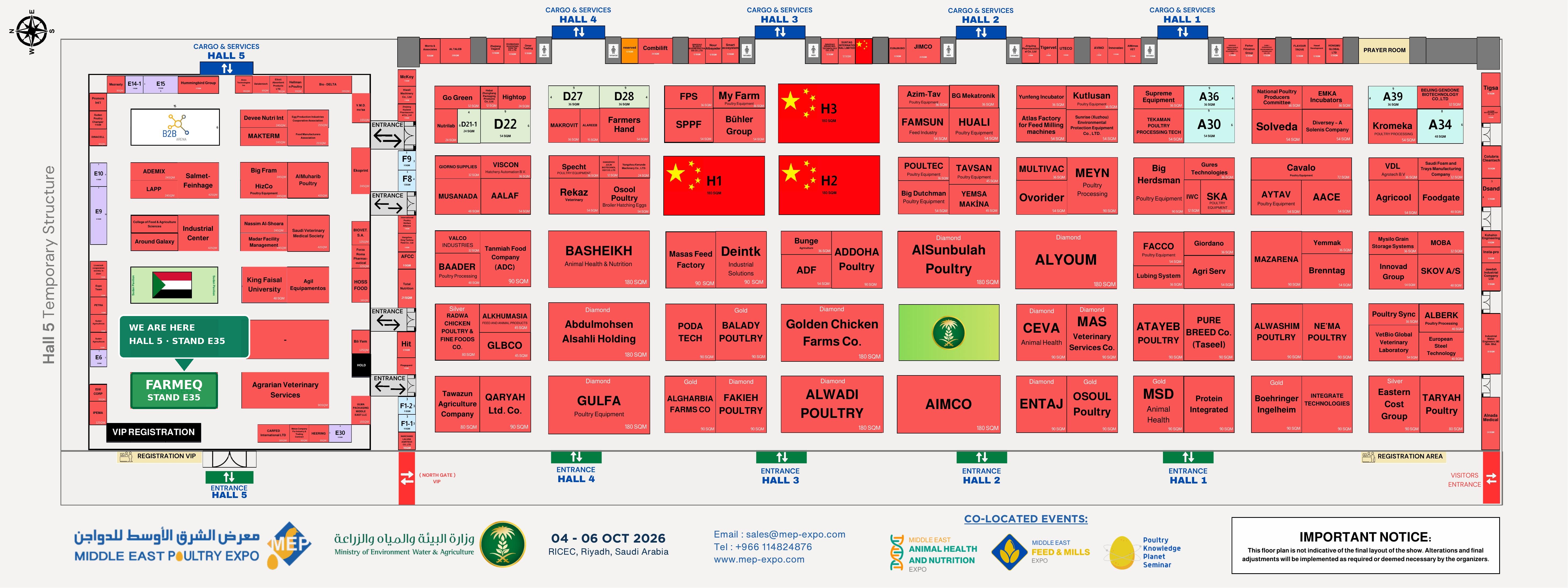Middle East Poultry Expo 2026 floor plan — Hall 5 Stand E35 highlighted